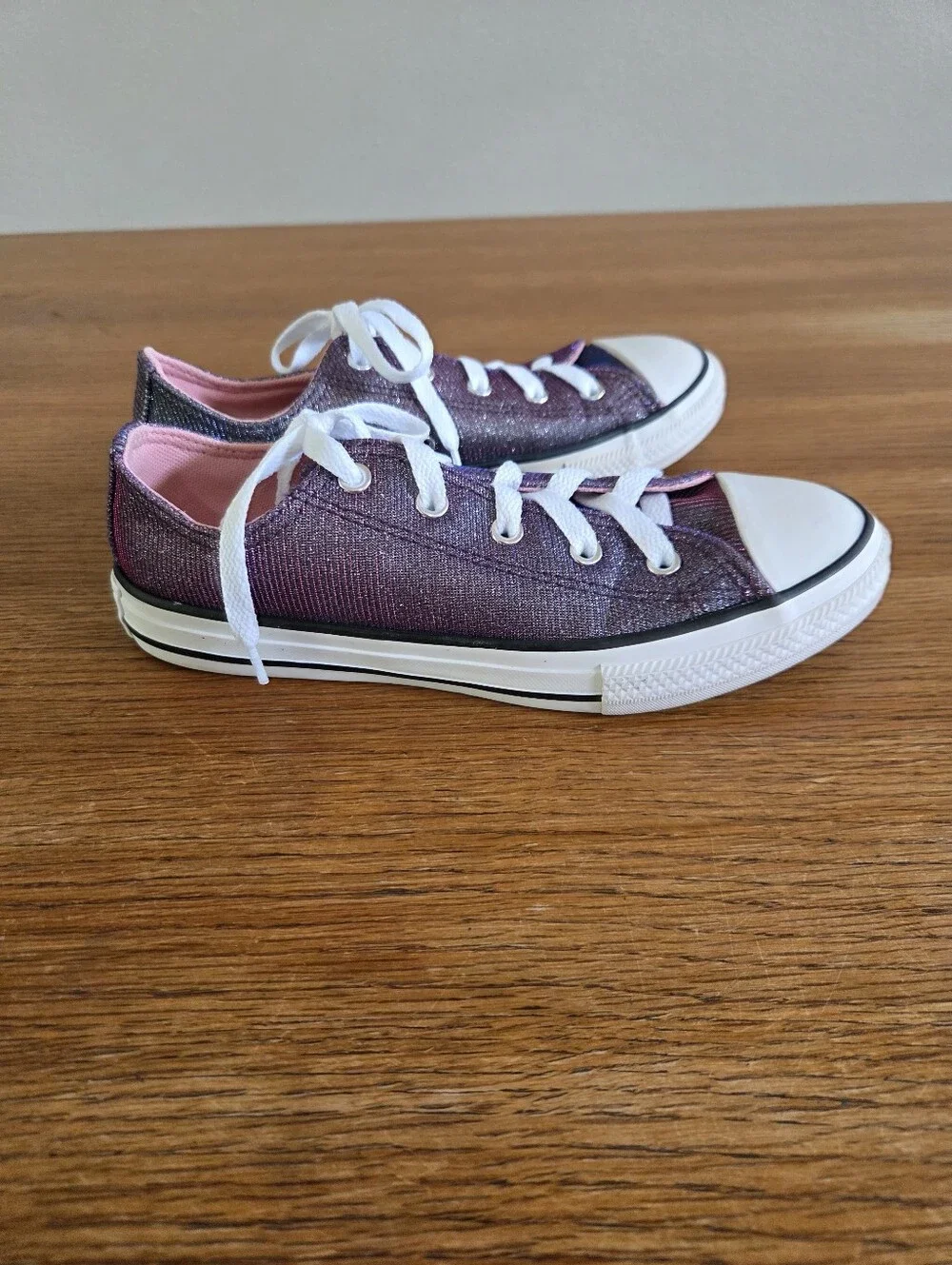 Converse Big Girls Sparkle Shimmer Sneaker In Pink Purple Silver Size Junior 3